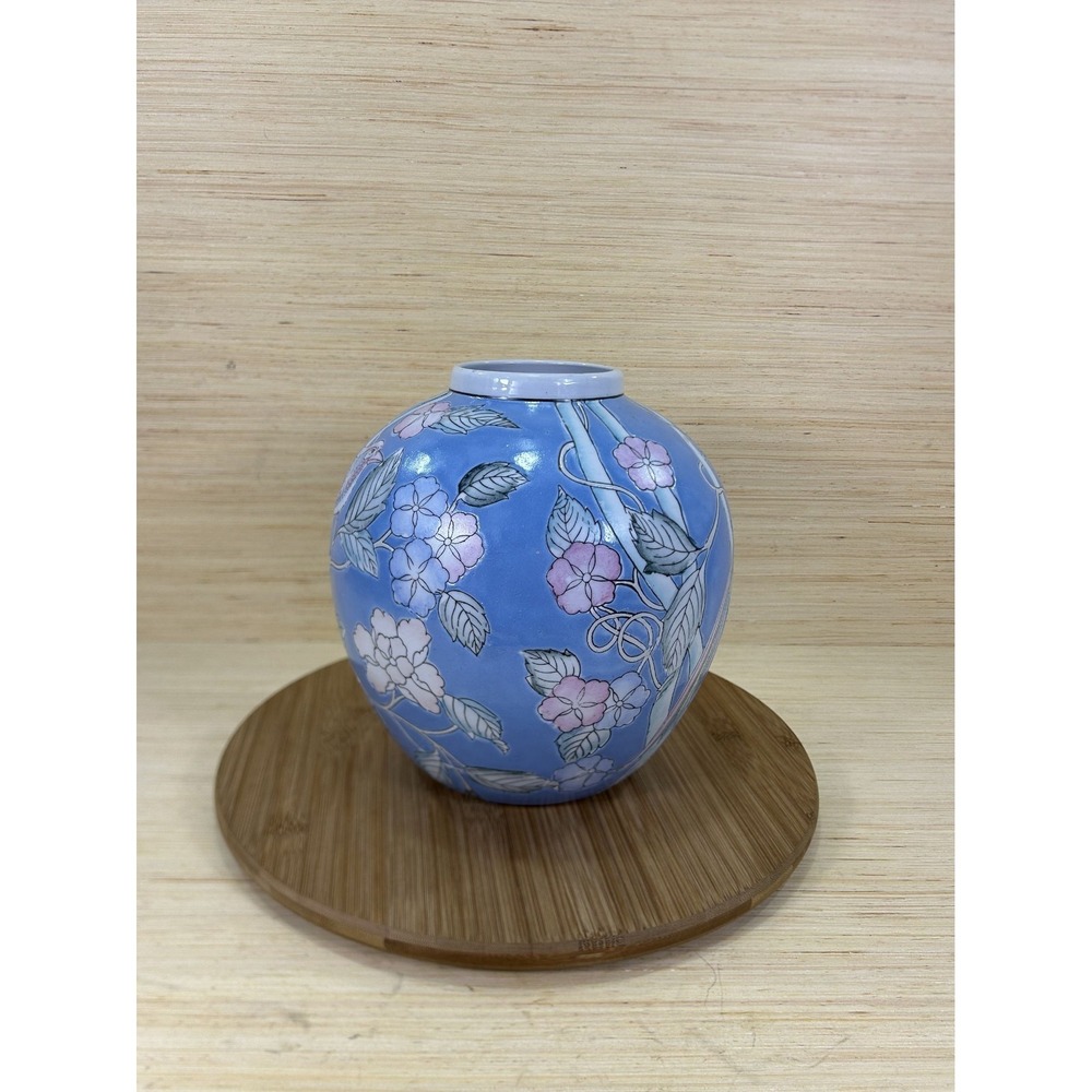 VTG WBI Blue Floral Bird Hand Painted Chinese Porcelain Ginger Jar No Lid